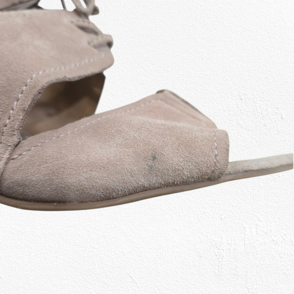 Franco Sarto Gazella Suede Lace Up Block Heel Sandals Taupe Size 10 Boho Chic - Picture 8 of 14